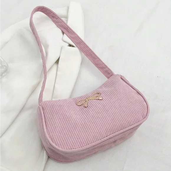 ⚠️Clearance Gold Bow Accent Pink Lightweight Women's Shoulder Bag - Picture 2 of 8